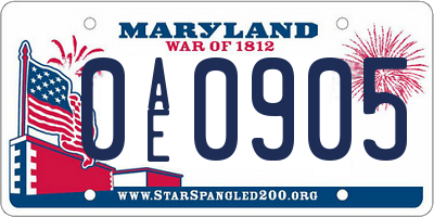 MD license plate 0AE0905