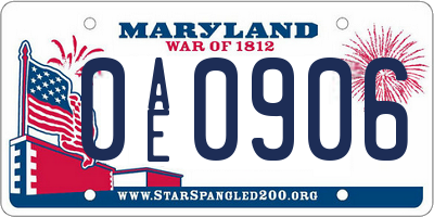 MD license plate 0AE0906