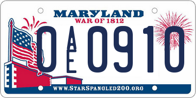 MD license plate 0AE0910