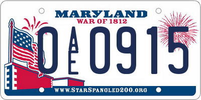 MD license plate 0AE0915