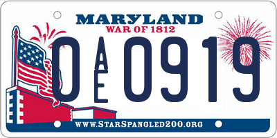 MD license plate 0AE0919