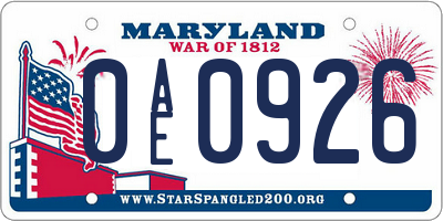 MD license plate 0AE0926