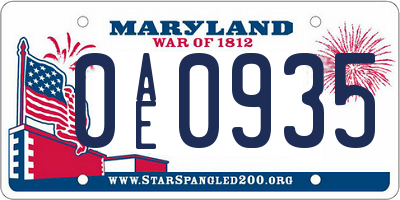 MD license plate 0AE0935