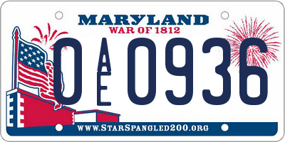 MD license plate 0AE0936