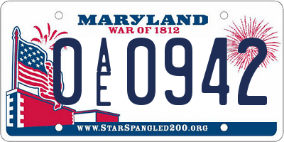 MD license plate 0AE0942
