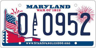 MD license plate 0AE0952