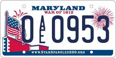 MD license plate 0AE0953