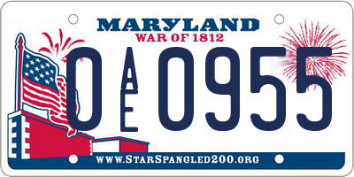 MD license plate 0AE0955