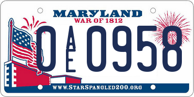 MD license plate 0AE0958