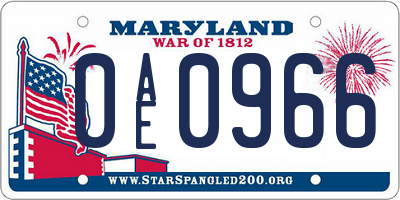 MD license plate 0AE0966