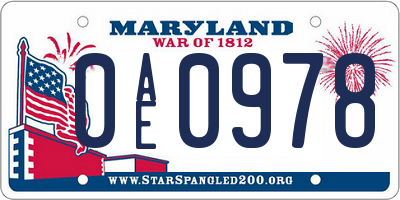 MD license plate 0AE0978