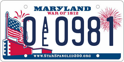 MD license plate 0AE0981