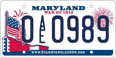 MD license plate 0AE0989