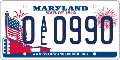 MD license plate 0AE0990