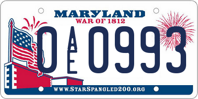MD license plate 0AE0993