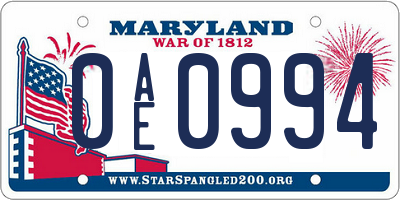 MD license plate 0AE0994