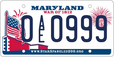 MD license plate 0AE0999