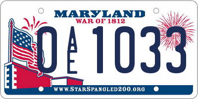 MD license plate 0AE1033