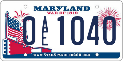 MD license plate 0AE1040