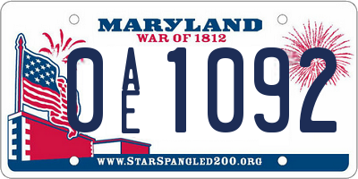 MD license plate 0AE1092