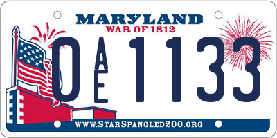MD license plate 0AE1133