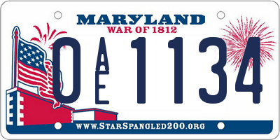 MD license plate 0AE1134