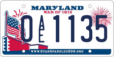 MD license plate 0AE1135