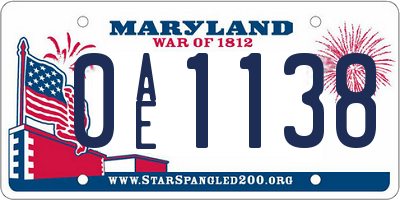 MD license plate 0AE1138
