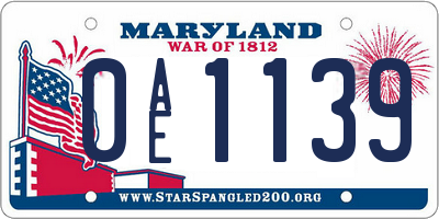 MD license plate 0AE1139