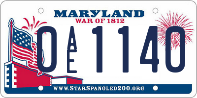 MD license plate 0AE1140
