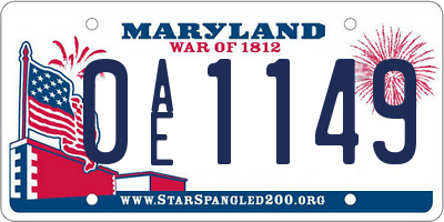 MD license plate 0AE1149