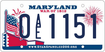 MD license plate 0AE1151