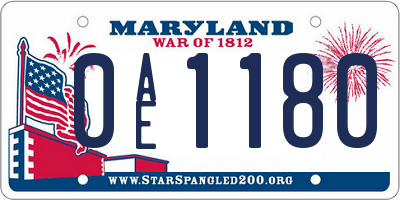 MD license plate 0AE1180