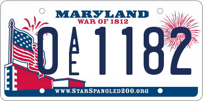 MD license plate 0AE1182