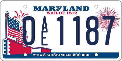 MD license plate 0AE1187
