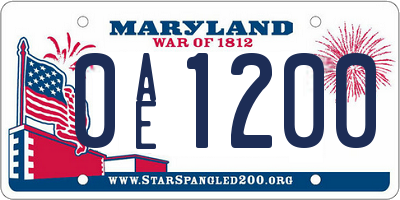 MD license plate 0AE1200