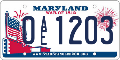 MD license plate 0AE1203