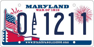 MD license plate 0AE1211