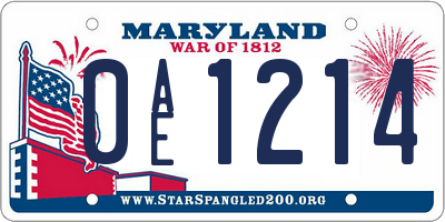 MD license plate 0AE1214