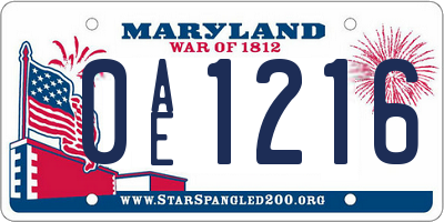 MD license plate 0AE1216