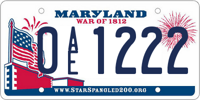 MD license plate 0AE1222