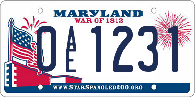 MD license plate 0AE1231
