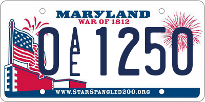 MD license plate 0AE1250
