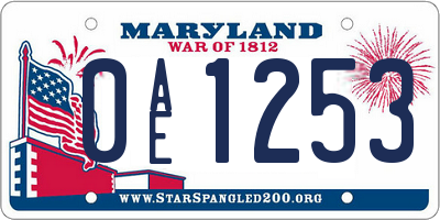 MD license plate 0AE1253