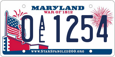 MD license plate 0AE1254