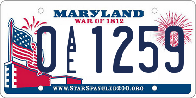 MD license plate 0AE1259
