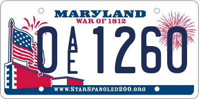 MD license plate 0AE1260