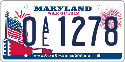 MD license plate 0AE1278