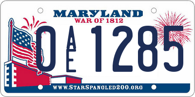 MD license plate 0AE1285