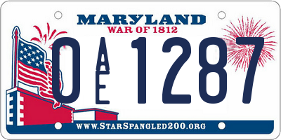 MD license plate 0AE1287